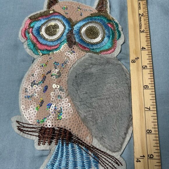 Vintage Owl Chambray Shirt Applique Embroidery Thin Denim Size M button-front - Picture 15 of 16